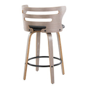 Set of two Lumi Source Cosini mid-century modern fixed height barstools with swivel seats and round footrests on a plain background.