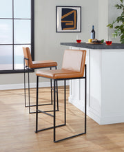 Lumi Source Fuji contemporary high back barstool with elegant design, featuring a sleek wooden seat and metal frame for modern bar setups.