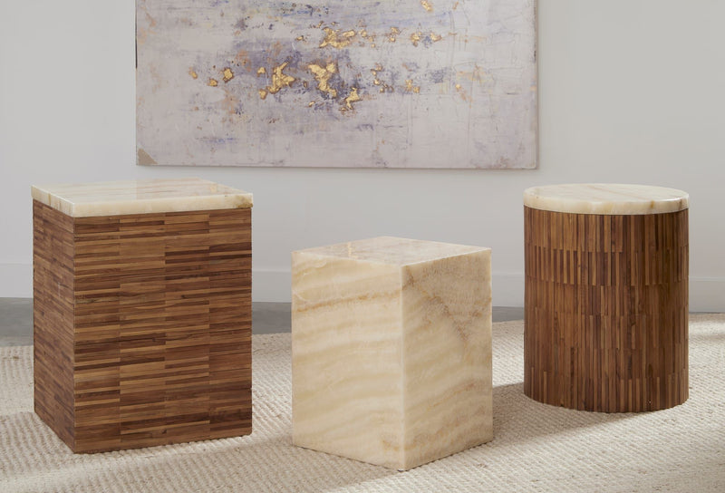 One Stone Wood Tile End Table in Onyx and Solid Teak