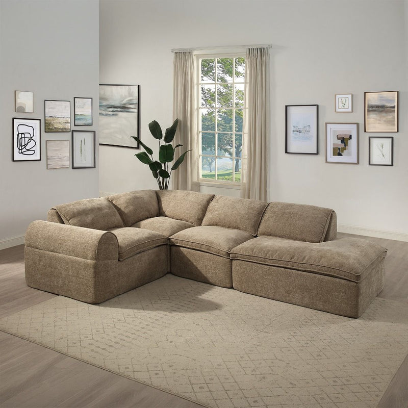 Almano - Modular Left Facing Arm Chair - Light Brown Chenille