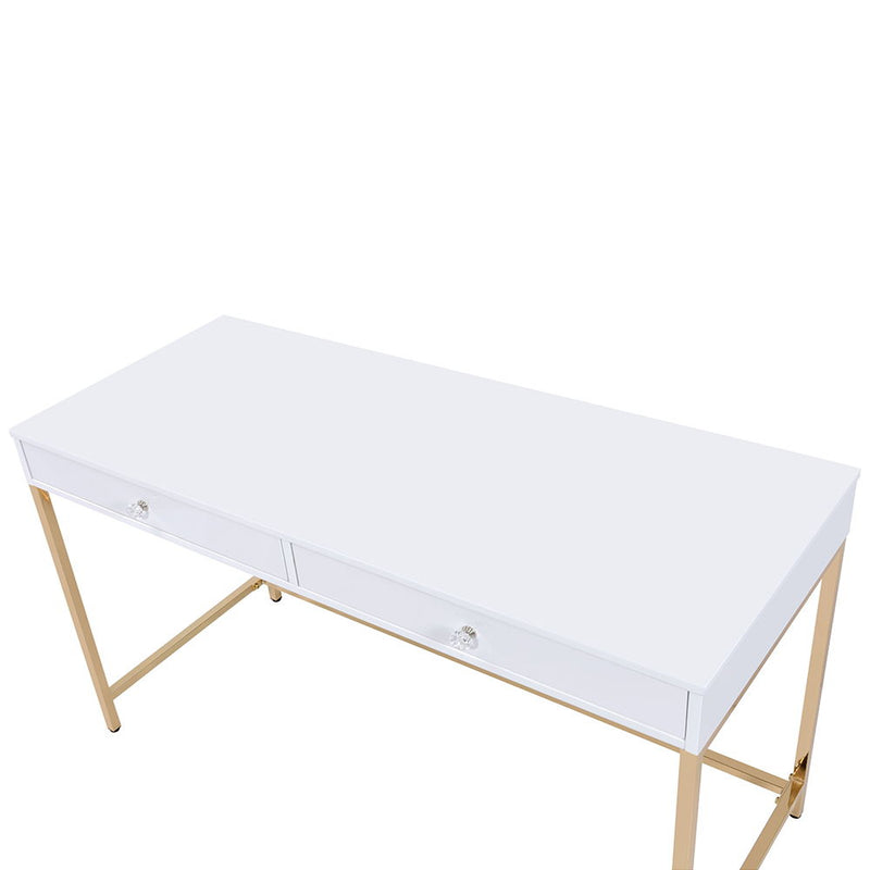 Ottey - Vanity Desk (Same 92540) - White High Gloss & Gold - R&R Furniture Gallery (Fountain Valley, CA)