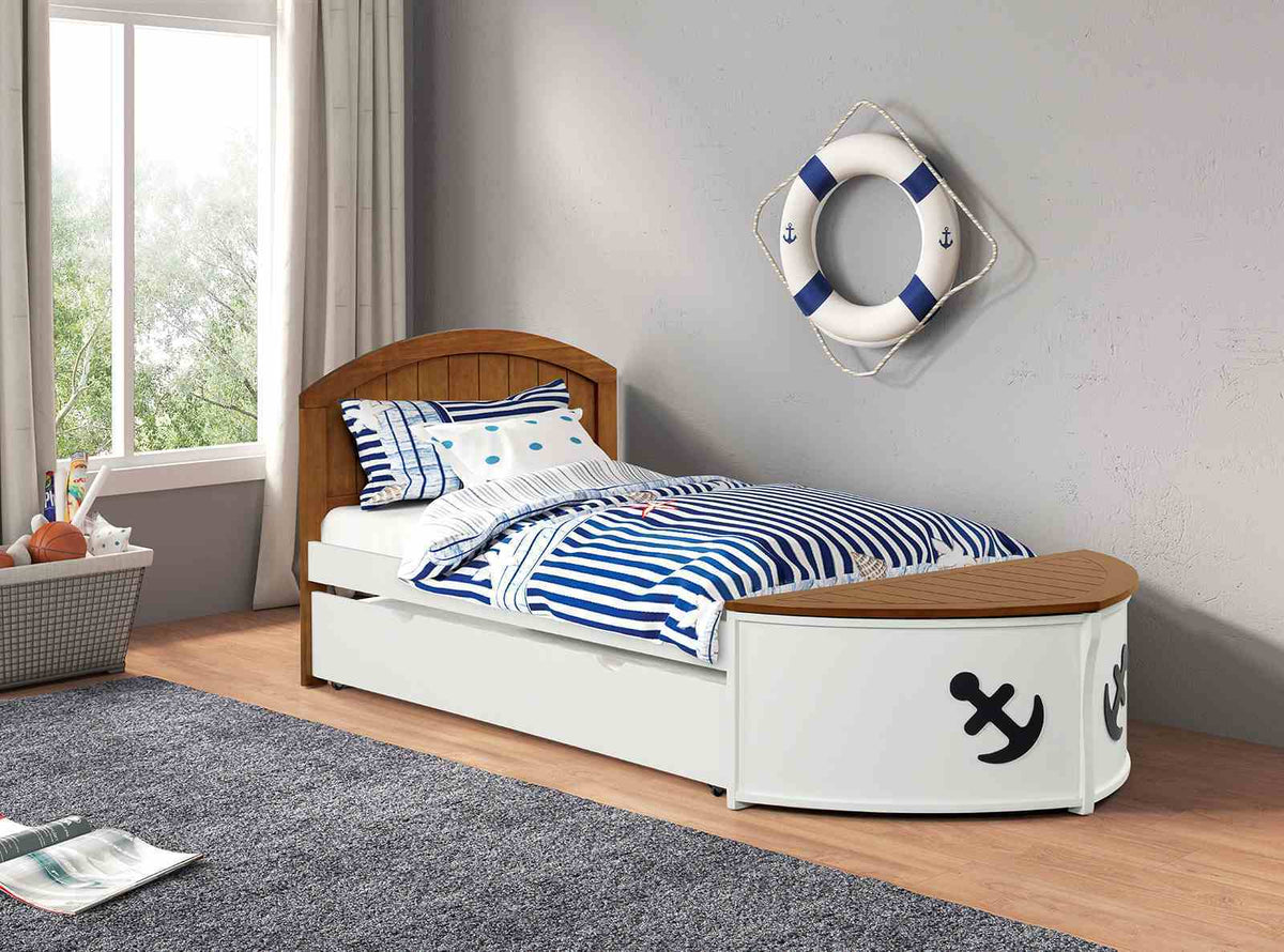 Poseidon - Twin Captain Bed w/ Trundle, White/Oak