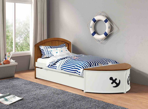 Poseidon - Twin Captain Bed w/ Trundle, White/Oak