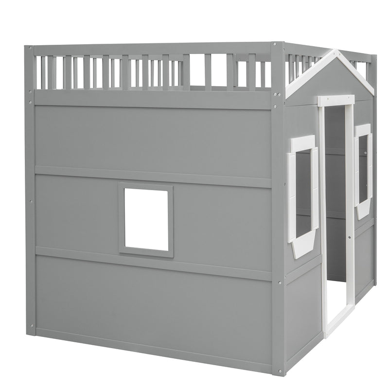 DreamHaus elegant house loft bed with ladder, featuring a cozy sleeping area and sturdy wooden frame for kids' bedroom decor.