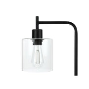 Black modern table lamp with glass shade and USB port, 8th Street lighting fixture for stylish home or office decor.