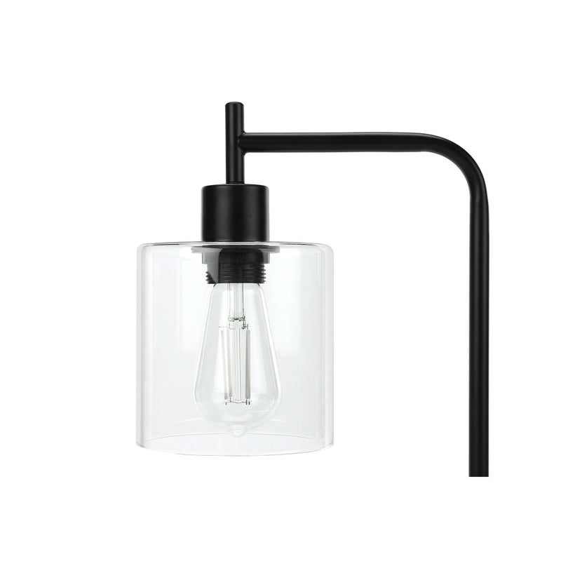 Black modern table lamp with glass shade and USB port, 8th Street lighting fixture for stylish home or office decor.