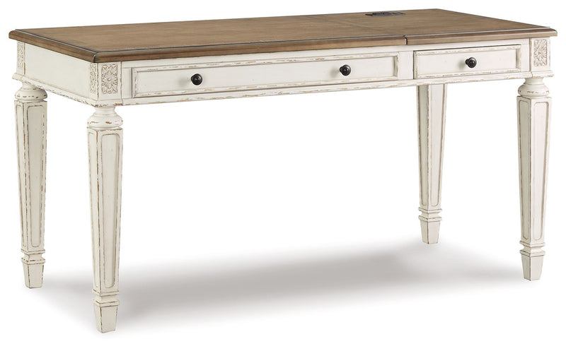 Realyn - Home Office Lift Top Desk - White / Brown - R&R Furniture Gallery (Fountain Valley, CA)