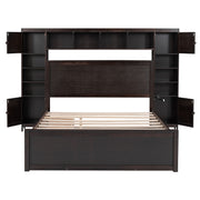 DreamHaus cabinet bed with integrated shelf, sockets, twin long trundle, showcasing the sleek design and functional storage features.