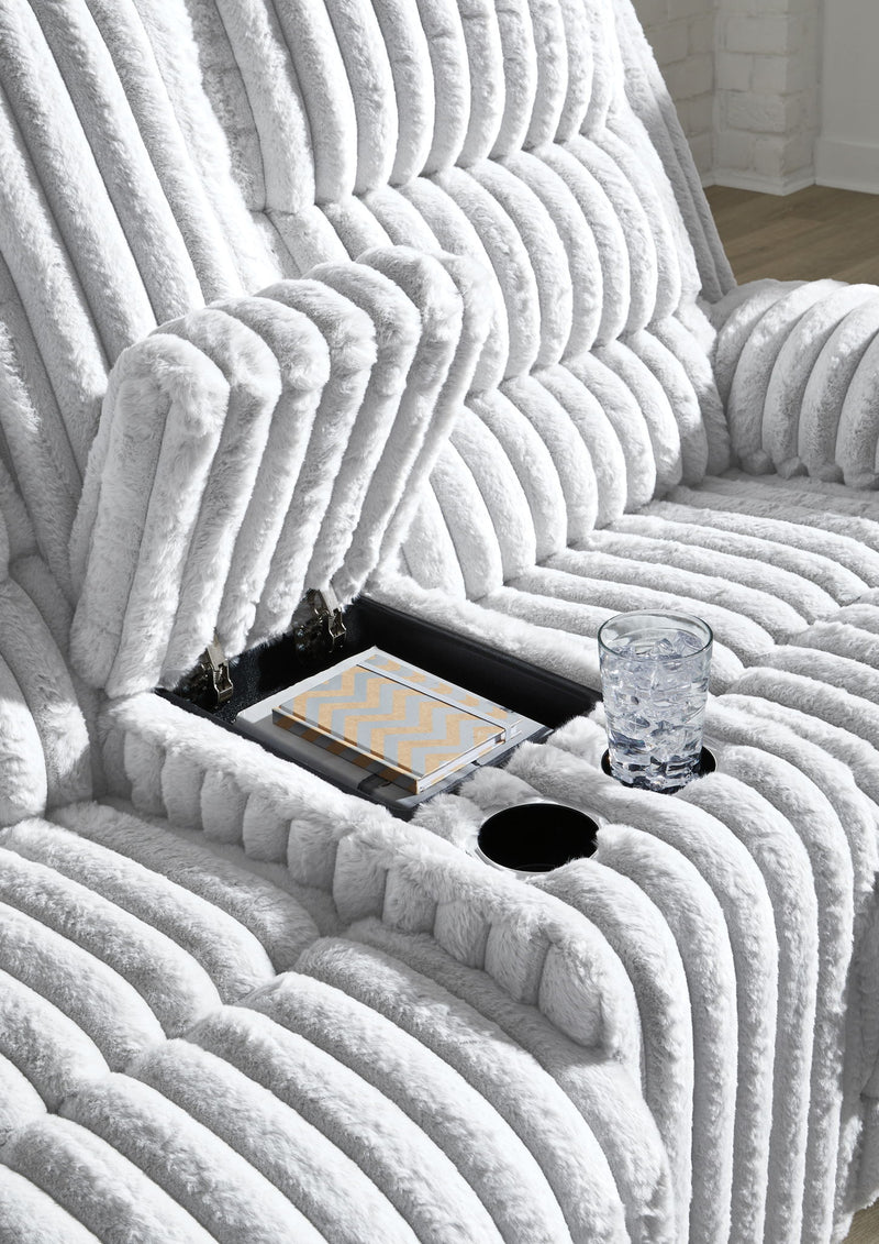 Rhines Falls - Double Reclining Power Loveseat With Console - Alloy - R&R Furniture Gallery (Fountain Valley, CA)