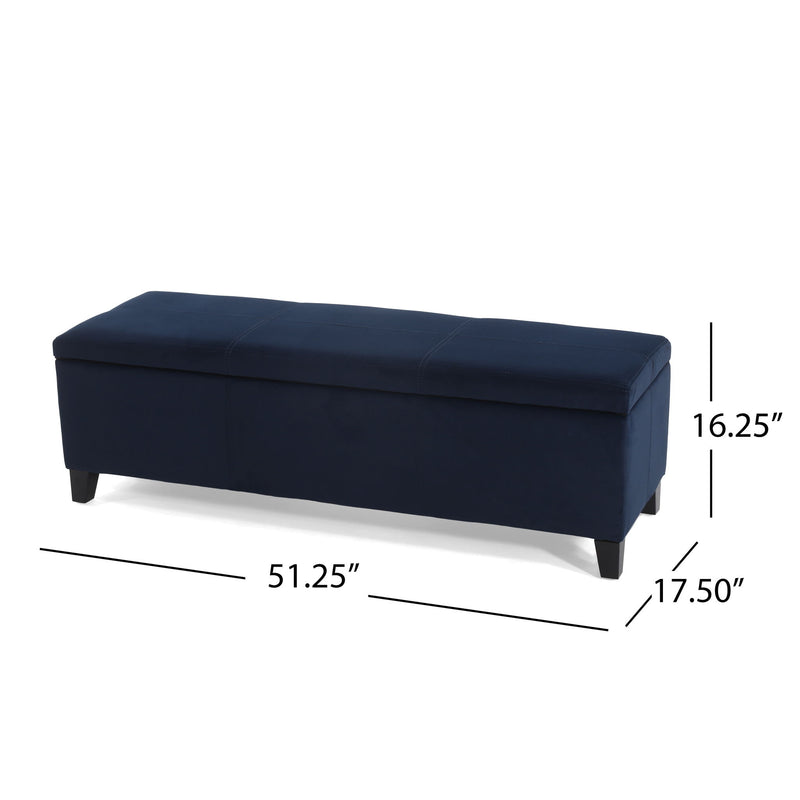 Noble House upholstered storage ottoman bench with cushioned top and fabric exterior, ideal for living room or bedroom seating.