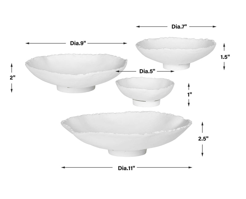 Set of four Uttermost Lucky Coins wall decor bowls with intricate designs, displayed on a neutral wall.