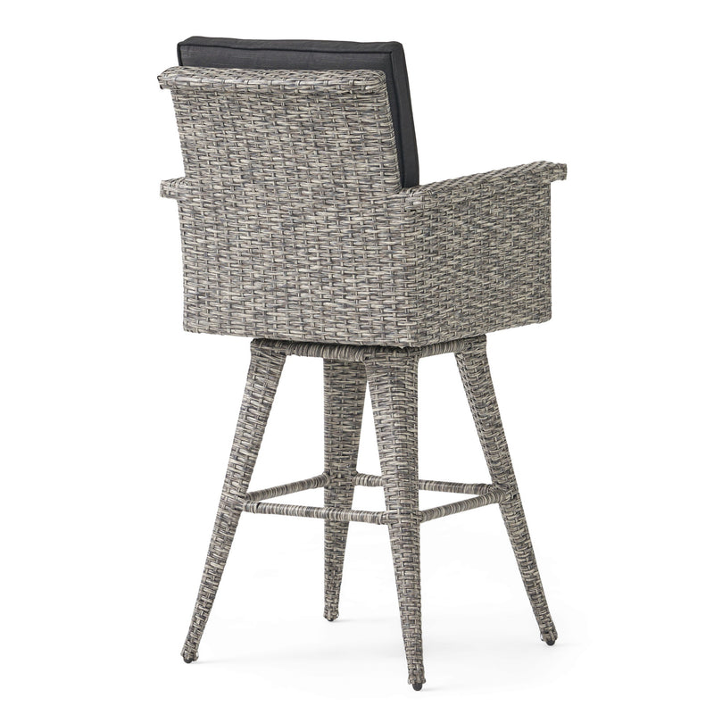 Outdoor Rattan Swivel Barstool With Water Resistant Cushion - Mixed Black / Dark Gray - R&R Furniture Gallery (Fountain Valley, CA)