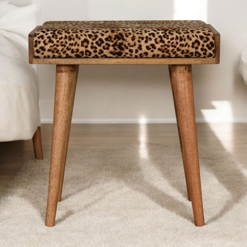 Leopard Tray Style Footstool - Brown Oak - R&R Furniture Gallery (Fountain Valley, CA)