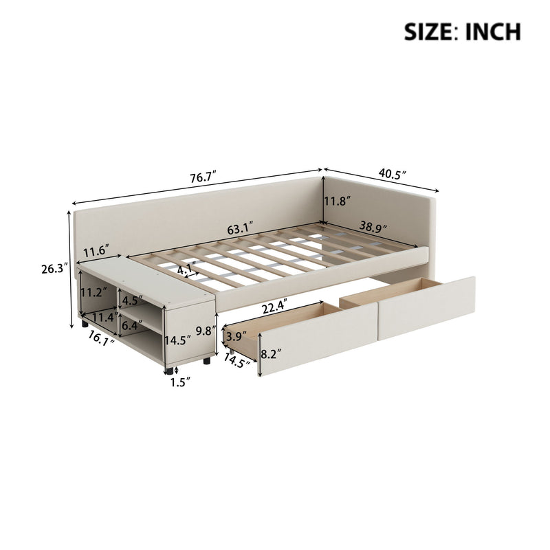 L Shaped Upholstered Platform Bed With Storage And Drawers - R&R Furniture Gallery (Fountain Valley, CA)