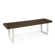 Noble House Intrinsic outdoor dining bench with slat top, sturdy wooden bench for patio or garden seating.