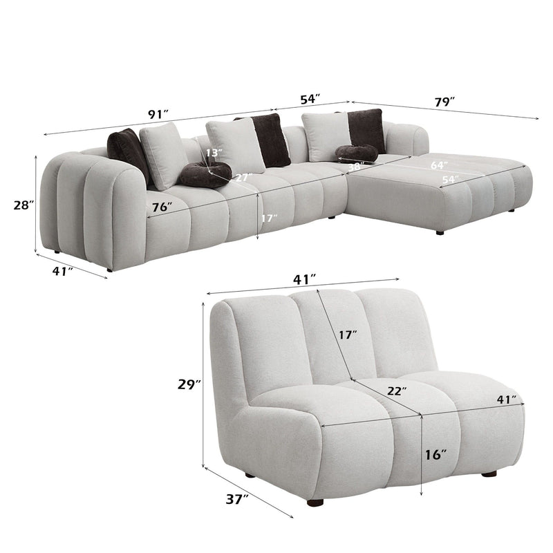 Manilla - Sectional Sofa With Chair - Ivory White