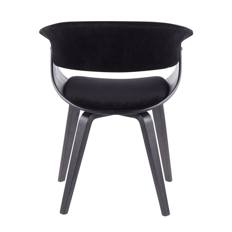 Set of two Lumi Source Vintage Mod mid-century modern dining chairs with sleek wooden legs and curved upholstered seats.