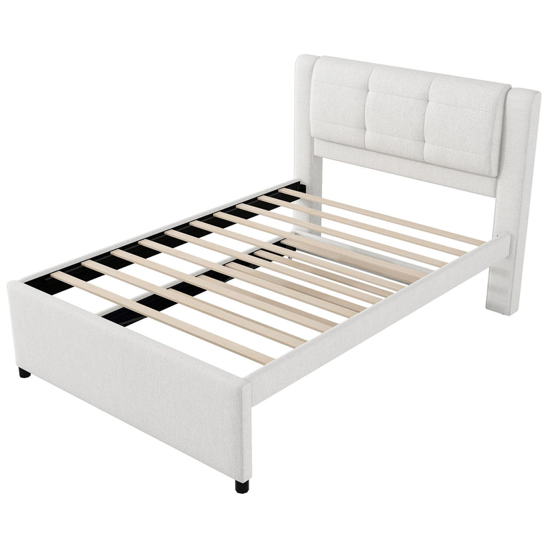 Upholstery Platform Bed With Trundle, Trundle Can Be Flat Or Erected - R&R Furniture Gallery (Fountain Valley, CA)