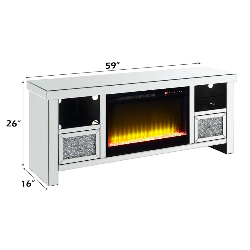 Noralie - 26" TV Stand With Fireplace - Mirrored & Faux Diamonds - R&R Furniture Gallery (Fountain Valley, CA)