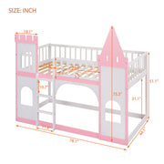 Twin Over Twin Castle Bunk Bed With Ladder - Pink - R&R Furniture Gallery (Fountain Valley, CA)