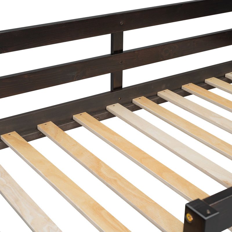 DreamHaus bunk bed with four drawers and three shelves, featuring sturdy wood construction and a modern design.