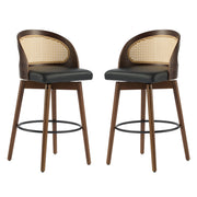 Pair of Noble House Como indoor wood barstools with sleek design and natural wood finish, perfect for modern kitchen or bar area.