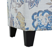 Luxury Storage Ottoman With Floral Patterned Fabric, Soft Close Hinges, Functional Footrest & Seat - Blue Flower / Blue Multi - R&R Furniture Gallery (Fountain Valley, CA)