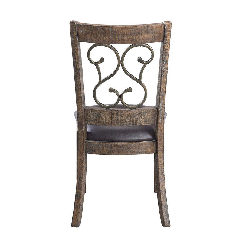 Raphaela - Side Chair (Set of 2) - Black Synthetic Leather & Weathered Cherry - R&R Furniture Gallery (Fountain Valley, CA)