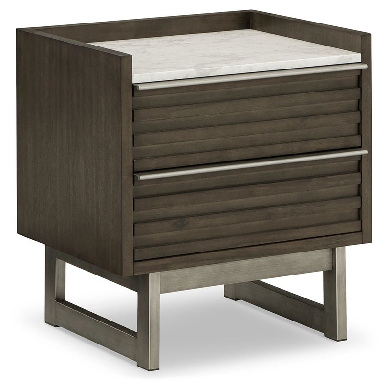 Arkenton - Two Drawer Night Stand - Grayish Brown / White - R&R Furniture Gallery (Fountain Valley, CA)