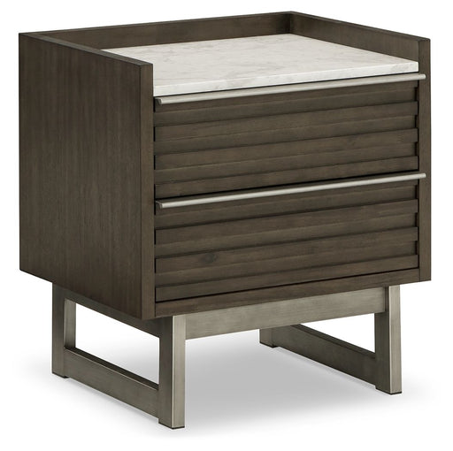Arkenton - Two Drawer Night Stand - Grayish Brown / White - R&R Furniture Gallery (Fountain Valley, CA)