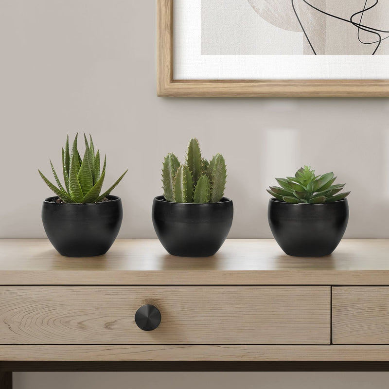 Set of 3 artificial succulent plants from 8th Street, featuring realistic green succulents in decorative pots.