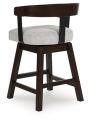 Haddigan - Upholstered Swivel Barstool (Set of 2) - Dark Brown - R&R Furniture Gallery (Fountain Valley, CA)