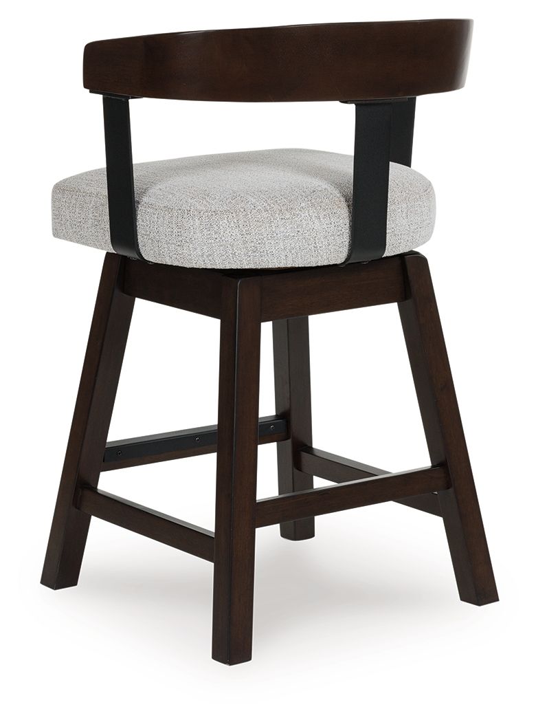 Haddigan - Upholstered Swivel Barstool (Set of 2) - Dark Brown - R&R Furniture Gallery (Fountain Valley, CA)