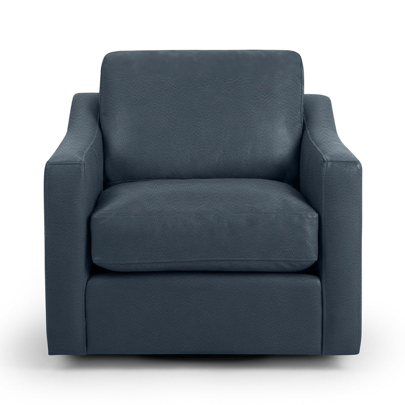Classic Home Aspen swivel chair with plush fabric upholstery and a modern design, shown from a side angle.