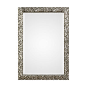 Evelina Leaves Silver Wall Mirror by Uttermost featuring a decorative leaf design in a sleek silver finish.