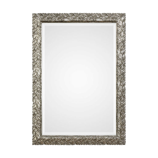 Evelina Leaves Silver Wall Mirror by Uttermost featuring a decorative leaf design in a sleek silver finish.