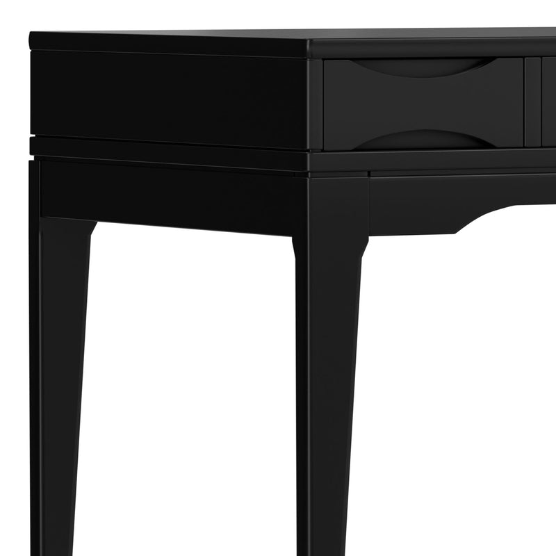 Simpli-Home Harper handcrafted writing desk with wood finish, featuring a spacious surface and sturdy design for home office use.