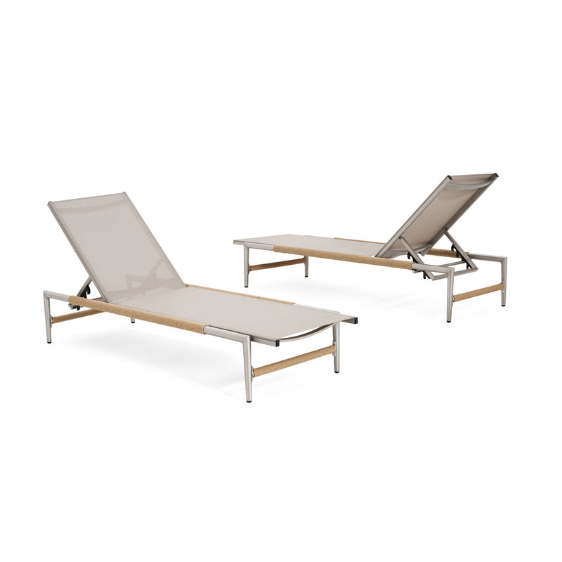 Hargrove - Outdoor Patio Aluminum Chaise Lounge (Set of 2) - Natural / Silver - R&R Furniture Gallery (Fountain Valley, CA)