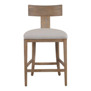 Fabien - Mid-Century Modern Beige Linen + Wood Counter Chair — view 5