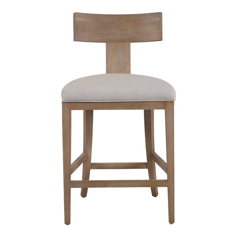 Fabien - Mid-Century Modern Beige Linen + Wood Counter Chair — view 5