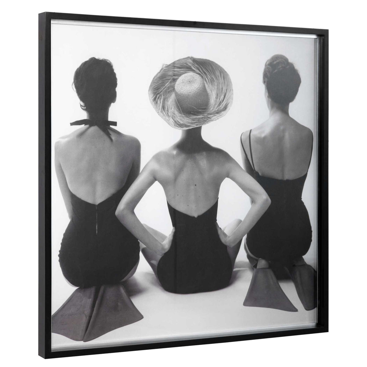 Framed print of 1959 ladies' black swimwear fashion illustration by Uttermost, showcasing vintage swimwear design artwork.
