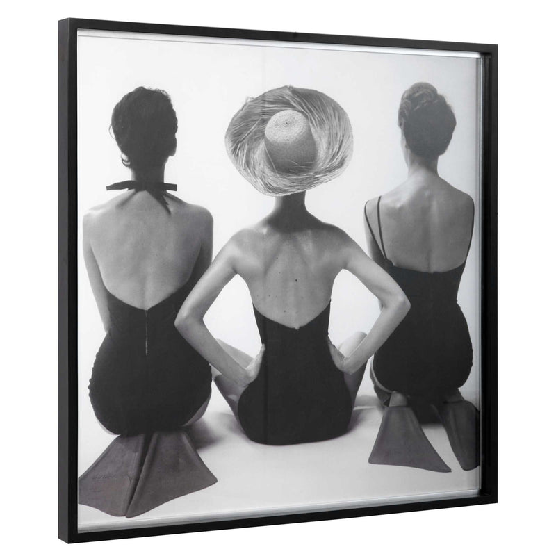 Framed print of 1959 ladies' black swimwear fashion illustration by Uttermost, showcasing vintage swimwear design artwork.