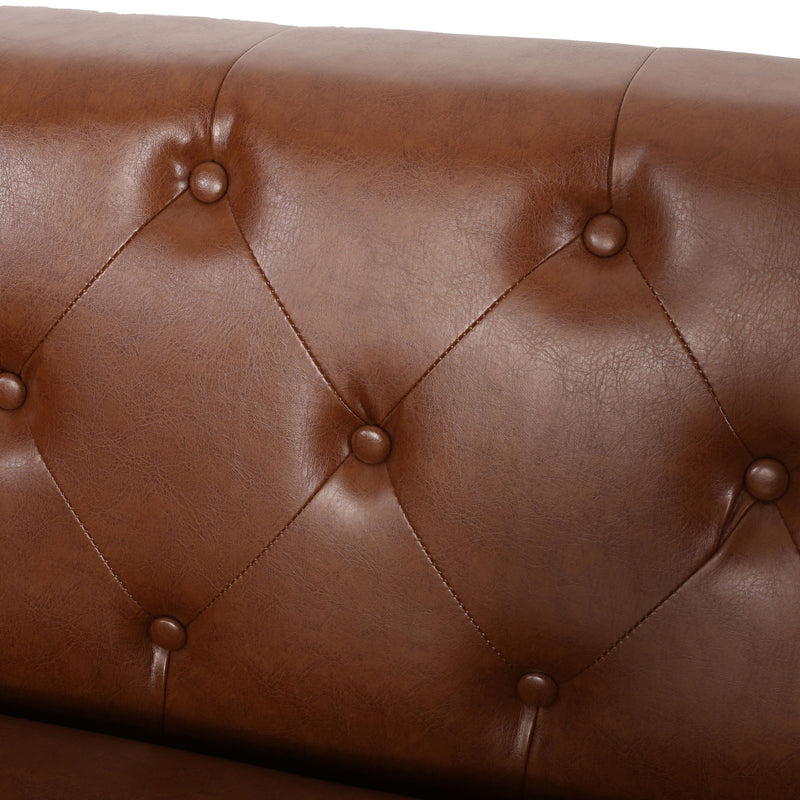 Contemporary Noble House 3-seater sofa with tufted design, stationary style, upholstered in neutral fabric for modern living rooms.