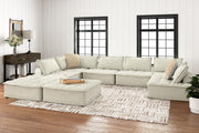 Signature Design by Ashley stationary sectional sofa, beige fabric with plush cushions and modern design, perfect for living room seating