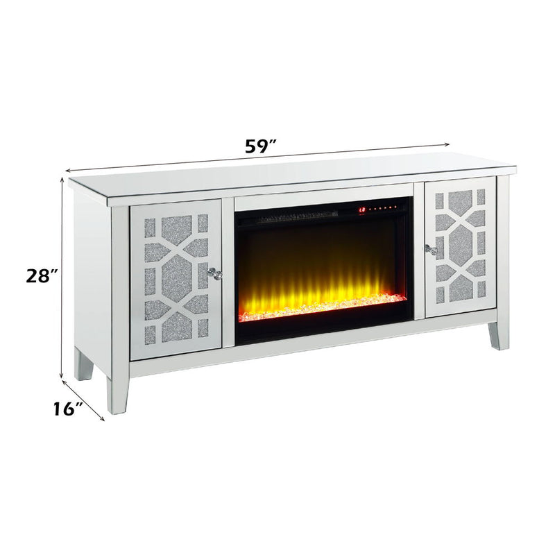 Noralie - 28" TV Stand With Fireplace - Mirrored & Faux Diamonds - R&R Furniture Gallery (Fountain Valley, CA)