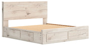 Signature Design by Ashley Lawroy panel storage bed with built-in drawers and modern wood finish in a bedroom setting.