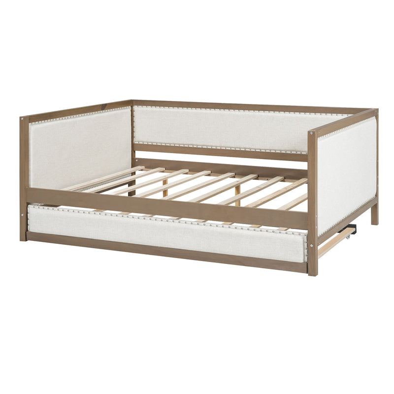 Full Size Daybed With Trundle And Nailhead Decoration - Wood - R&R Furniture Gallery (Fountain Valley, CA)