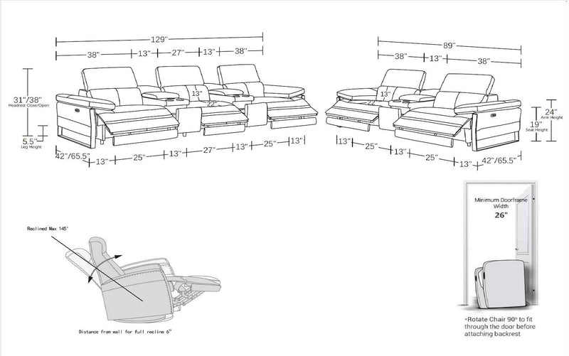1246 - Modular Power Reclining Dual Console Sofa And Console Loveseat Set With Power Headrests