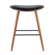 Set of two Lumi Source contemporary saddle counter stools with sleek design and upholstered seats, perfect for modern kitchen counters.