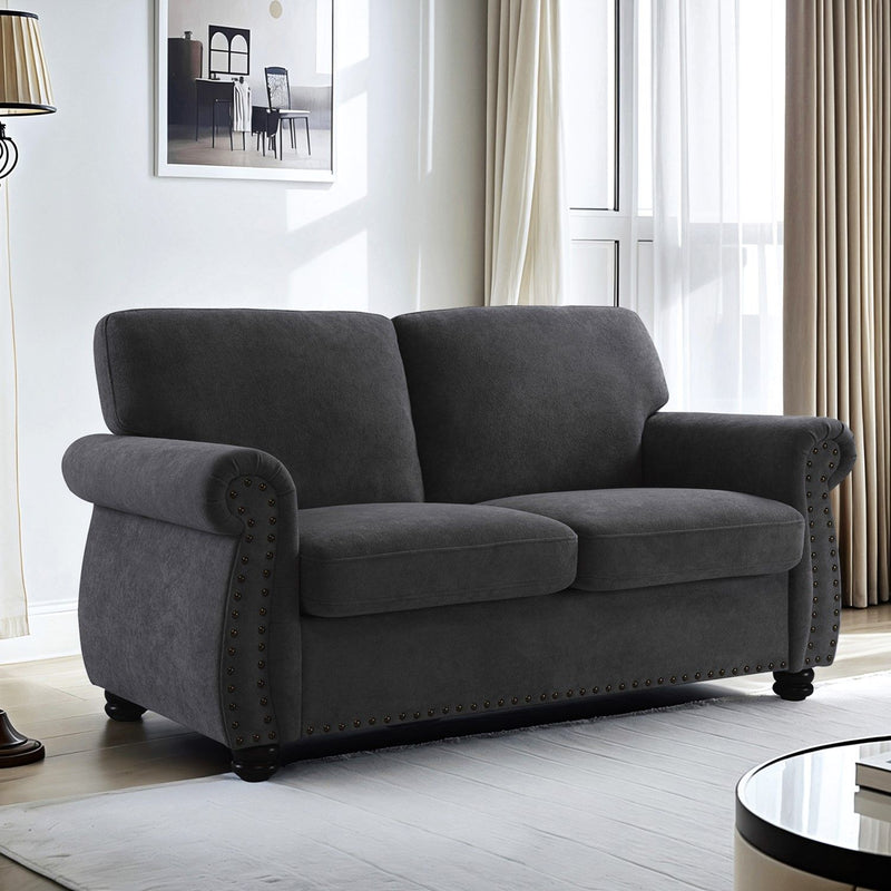 Soft Loveseat, Upholstered 2 Seater Couch, Loose Back Cushions And Turned Legs - R&R Furniture Gallery (Fountain Valley, CA)